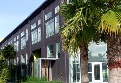 Exterior view of the entry to Pacific Cannery Lofts in Oakland, California.