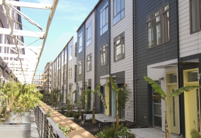 Resident pathway at Pacific Cannery Lofts in Oakland, California.