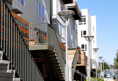 Residential entry stoops at Armstrong Place in San Francisco.