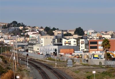 View from the traintracks with Armstrong Place in San Francisco in the background.