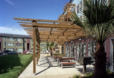 Barbecue and picnic area for residents at Crescent Cove in San Francisco.