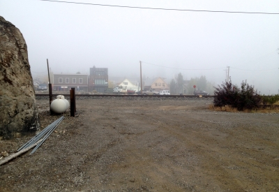 A foggy day with Truckee Prototype Mixed-Use Townhouse in Truckee, California in the background.