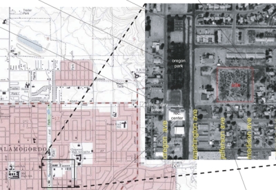 Satellite view of the existing site at Cottonwood Commons in Alamogordo, New Mexico.