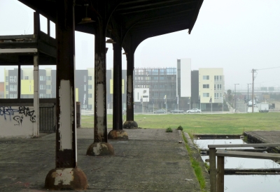 Foggy view of Ironhorse at Central Station from Central Station in Oakland, California.