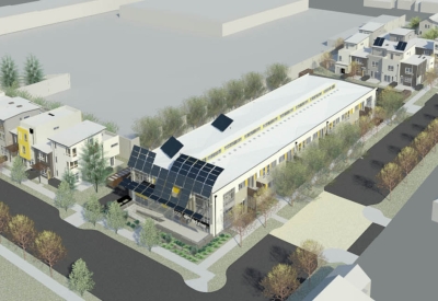 Aerial rendering of Tassafaronga Village in East Oakland, CA. 