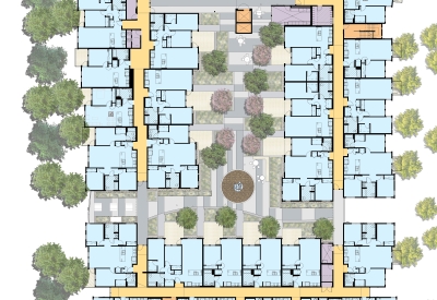 Site plan podium level for Tassafaronga Village in East Oakland, CA. 