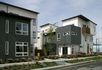 Exterior of townhouses at Tassafaronga Village in East Oakland, CA. 