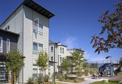 Exterior view of Tassafaronga Village in East Oakland, CA. 