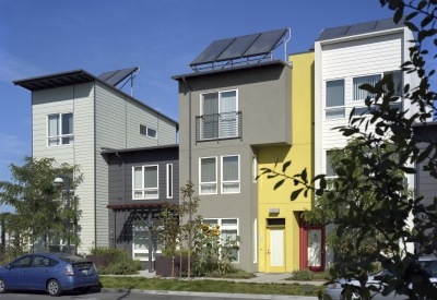 Exterior view of townhouses at Tassafaronga Village in East Oakland, CA. 