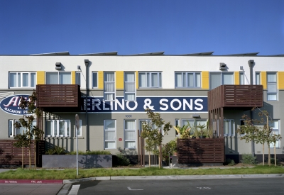 Exterior view of supportive housing units at Tassafaronga Village in East Oakland, CA. 