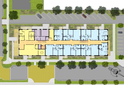 Site plan for the renovated pasta factory housing at  Tassafaronga Village in East Oakland, CA. 