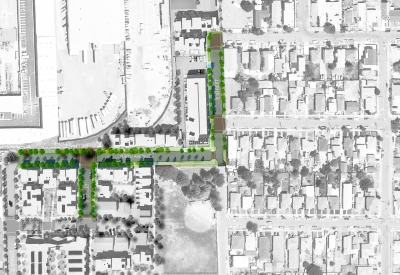 Site plan highlighting private streets at  Tassafaronga Village in East Oakland, CA. 