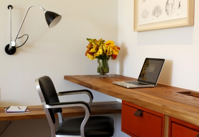 Desk inside hotel suite at h2hotel in Healdsburg, Ca.