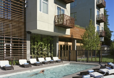 Outdoor pool and patio at h2hotel in Healdsburg, Ca.