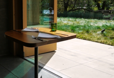 Custom Spoonbar restaurant table at h2hotel in Healdsburg, Ca.