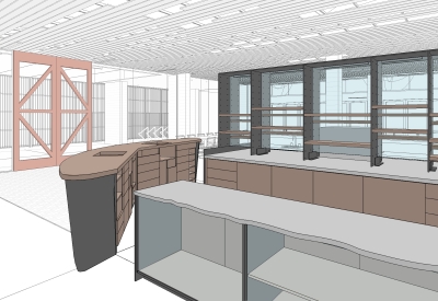 Rendering of the reception bar for h2hotel in Healdsburg, Ca.