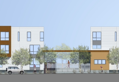Rendering of the elevation at Turk street for Fillmore Park in San Francisco.