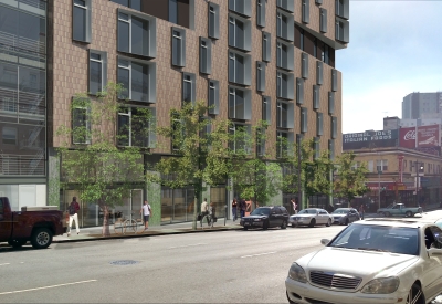 Rendered street view of 222 Taylor Street, affordable housing in San Francisco