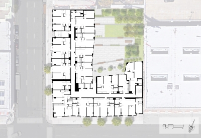 Third through nine levels site plan of 222 Taylor Street, affordable housing in San Francisco