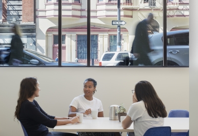 Conference room inside 222 Taylor Street, affordable housing in San Francisco