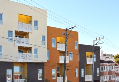 Exterior view of the balconies at Bayview Hill Gardens in San Francisco, Ca.