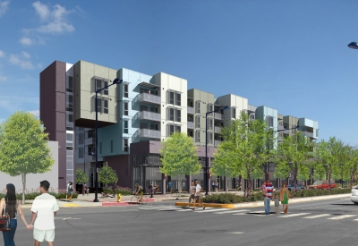 Exterior sketch of Station Center Family Housing in Union City, Ca