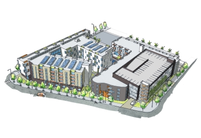 Aerial sketch of Station Center Family Housing in Union City, Ca