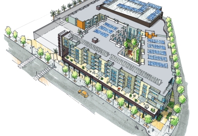 Aerial sketch of Station Center Family Housing in Union City, Ca