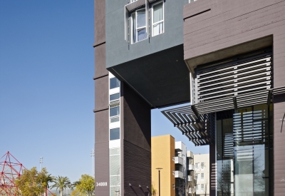 Exterior view of the entrance of Station Center Family Housing in Union City, Ca.