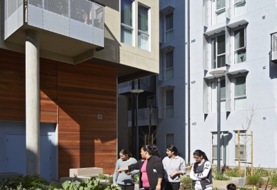 Garden beds in the courtyard at Station Center Family Housing in Union City, Ca.