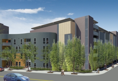 Exterior rendering of the garage for Station Center Family Housing in Union City, Ca