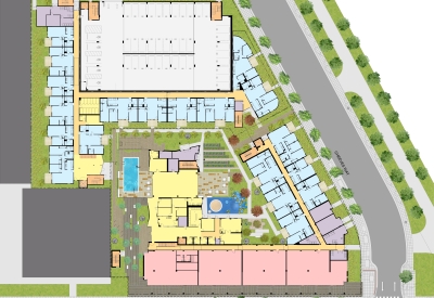 Level one site plan for Station Center Family Housing in Union City, Ca
