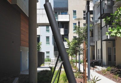 Large rain collector at Station Center Family Housing in Union City, Ca.