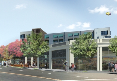 Exterior rendering of the Intersection in Emeryville, California from San Pablo Avenue.