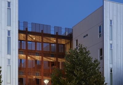 Open-air bridges night at the Rivermark in Sacramento, Ca.