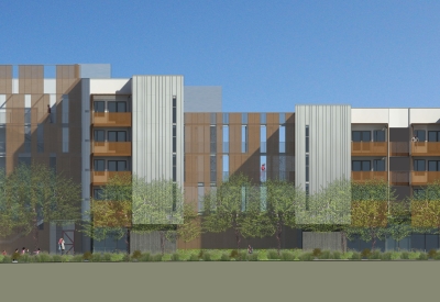 Rendered west elevation of Rivermark in Sacramento, Ca.