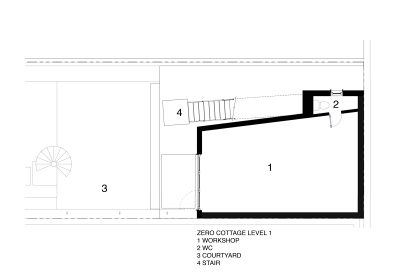 Presentation plan for the first level of Zero Cottage, the workshop.