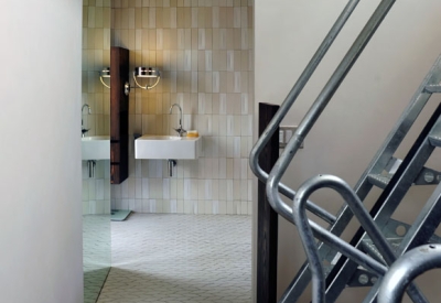 Interior of the third level of Zero Cottage looking into the bathroom in San Francisco.