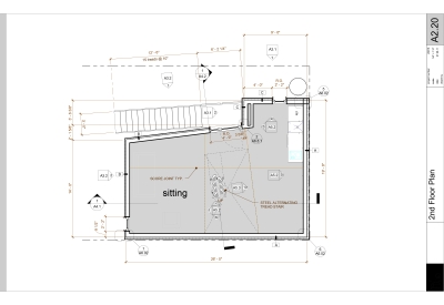 Second level, the kitchen and living space, site plan for Zero Cottage in San Francisco.