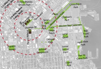 Open space aerial context for 855 Brannan in San Francisco.