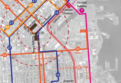 Transit aerial context for 855 Brannan in San Francisco.