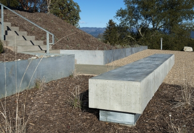 Concrete entry bench at Healdsburg Rural House in Healdsburg, California.