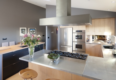 Kitchen and island at Healdsburg Rural House in Healdsburg, California.