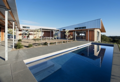 Backayard at Healdsburg Rural House with pool deck, and courtyard in Healdsburg, California.