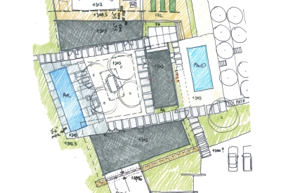 Aerial site sketch of Healdsburg Rural House in Healdsburg, California.