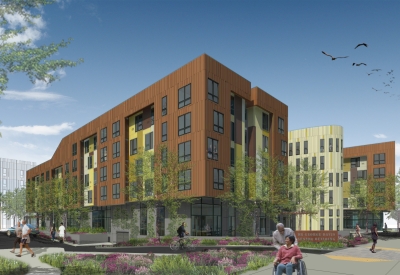 Rendered corner street view of Dr. George Davis Senior Building in San Francisco.