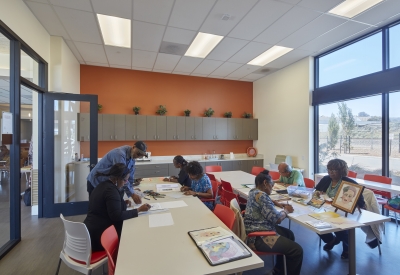 Residents in an art class inside Dr. George Davis Senior Building in San Francisco.