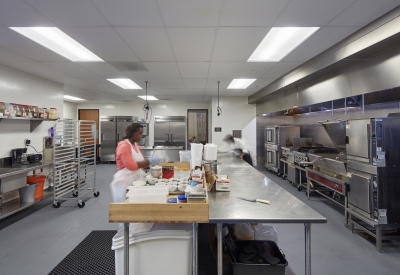 Senior center kitchen inside Dr. George W. Davis Senior in San Francisco.