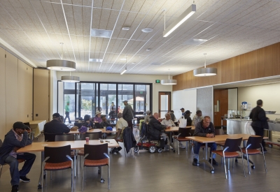 Residents sitting inside Dr. George Davis Senior Building in San Francisco.