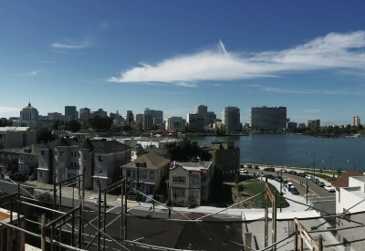 Panorama of construction of Lakeside Senior Housing in Oakland, Ca